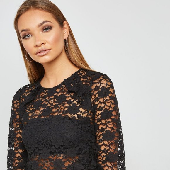 MISS SELFRIDGE Black Lace Long Sleeve Crop Top NWT - Picture 8 of 12